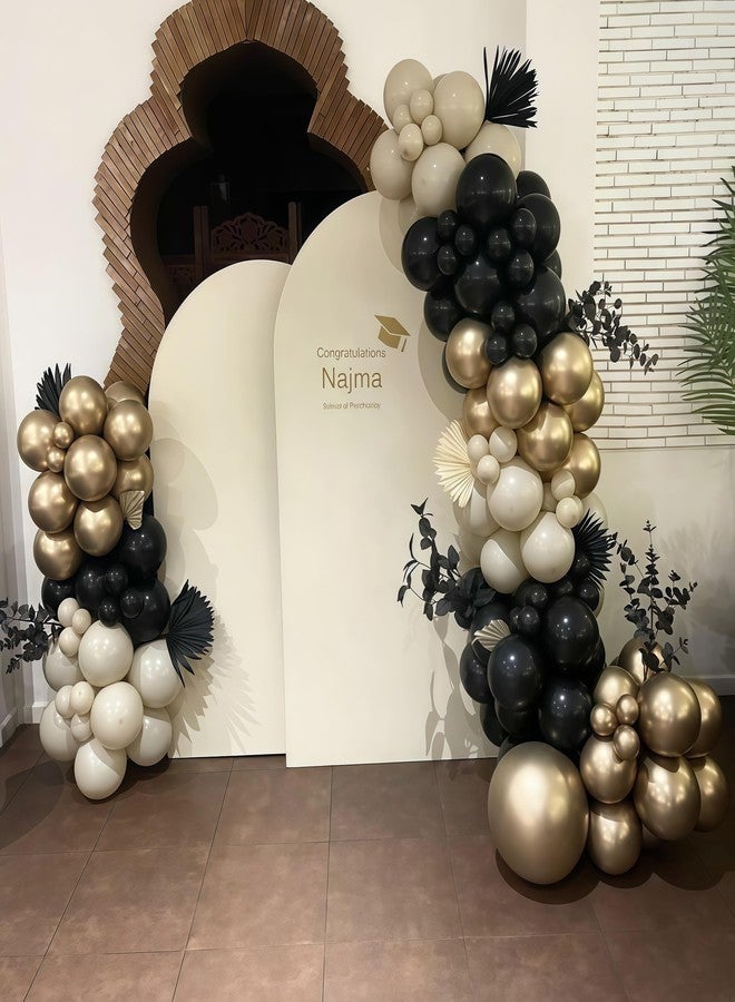 طقم قوس بالونات أسود وأبيض وذهبي، 115 قطعة، بألوان البيج والرملي والأسود والكريمي والذهبي المعدني، مع بالونات فويل على شكل نجمة متفجرة، مثالي لتزيين حفلات أعياد ميلاد الفتيات والسيدات، وحفلات توديع العزوبية، ورأس السنة الجديدة. - Image 5